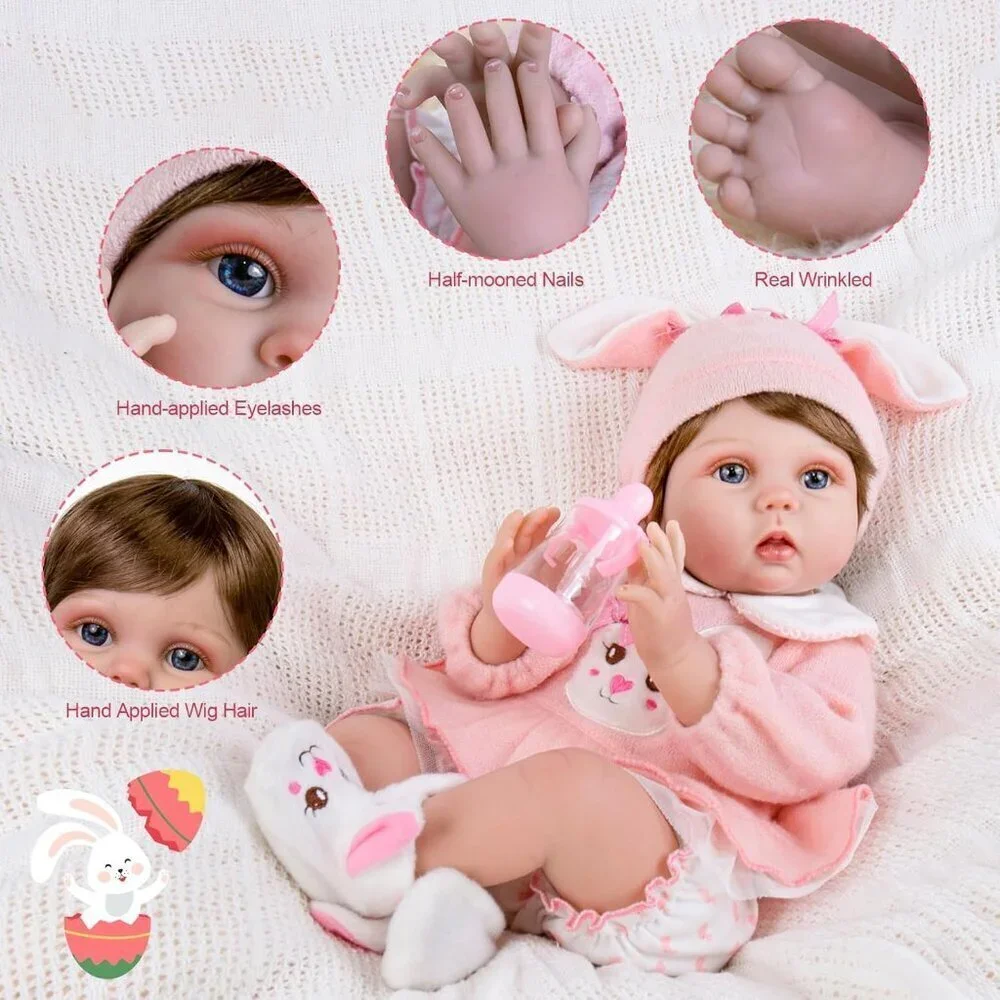 🆕22inch Soft Vinyl Body Newborn Baby Poseable Limbs Open Eyes Reborn Pink Girl